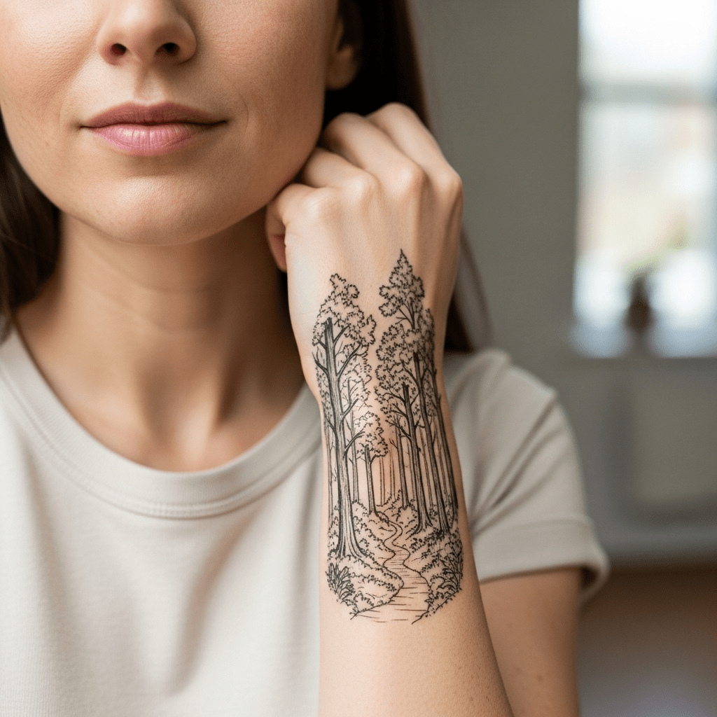 Wald Tattoo Arm Frau