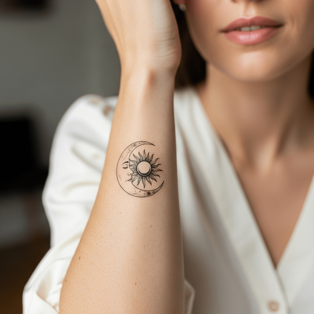 Sonne Mond Tattoo – Vegane temporäre Tattoos | Temporalis®, image size:1024x1024