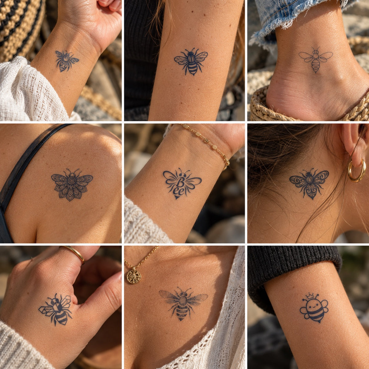 Foglio di tatuaggi api — 9 disegni | Temporalis