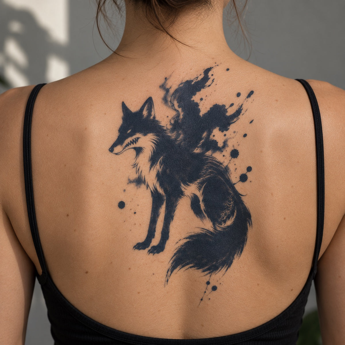 Ink Wash Fox Tattoo