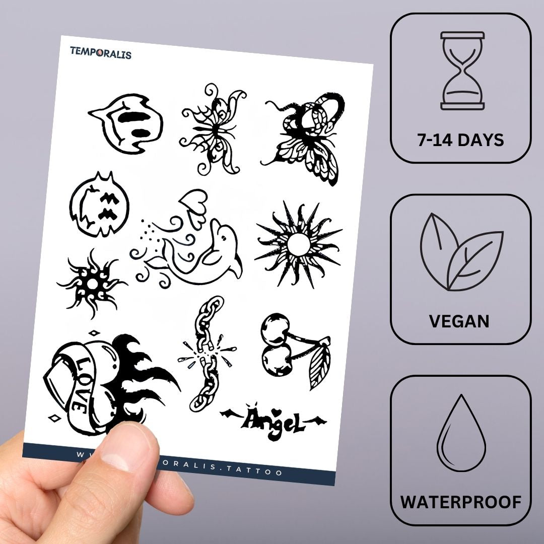 10 Old School Mini Tattoos Set