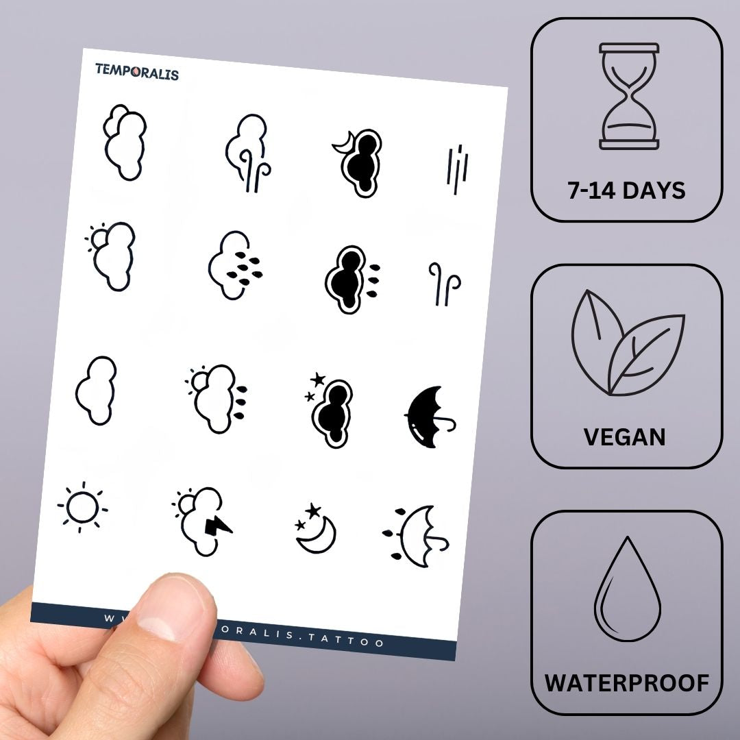 16 Tiny Weather Icons Tattoo Set