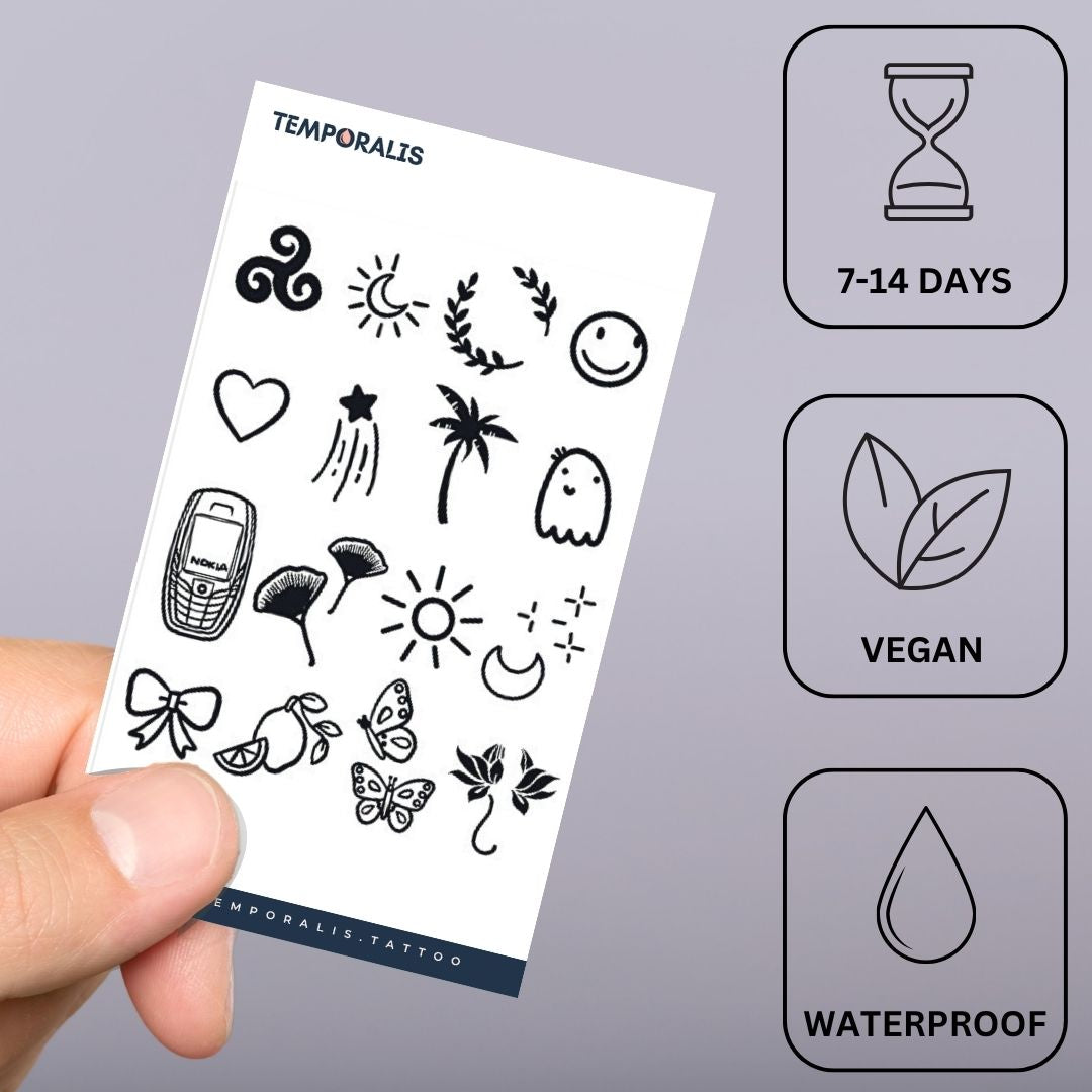 16 Cute Mini Icons Tattoo Set