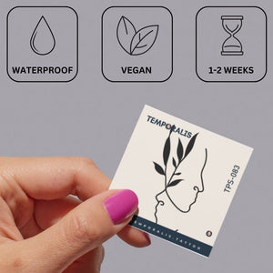 Abstract faces and leafy branch temporary tattoo - 3 | Temporalis