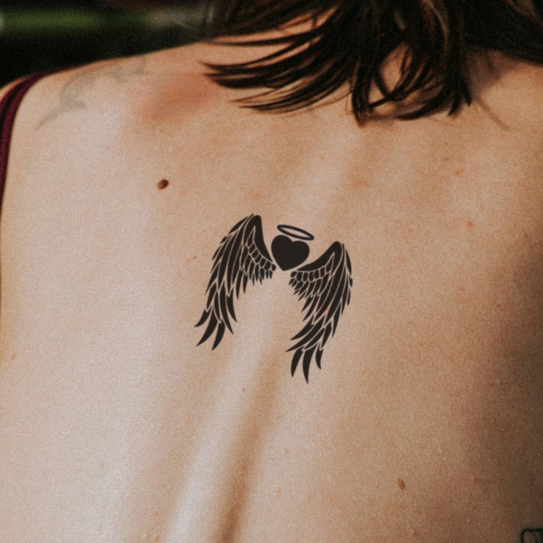 Angel heart temporary tattoo with halo and wings - 1 | Temporalis