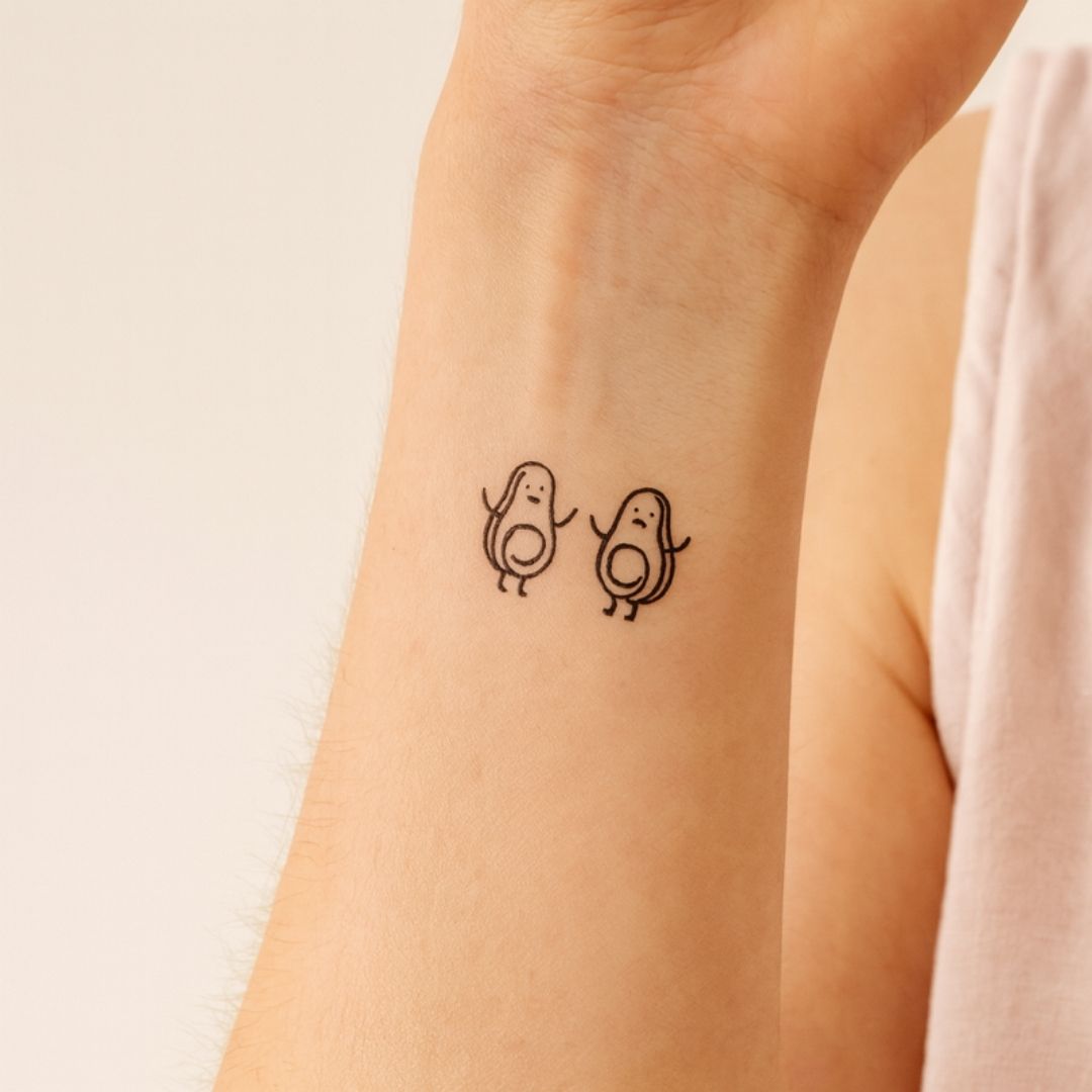 Avocado halves temporary tattoo with happy and sad faces - 1 | Temporalis