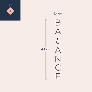 Tatuaje de la palabra «BALANCE» en mayúsculas finas apiladas - 4 | Temporalis