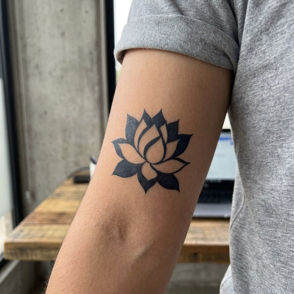 Blackwork Lotus Tattoo - 1 | Temporalis