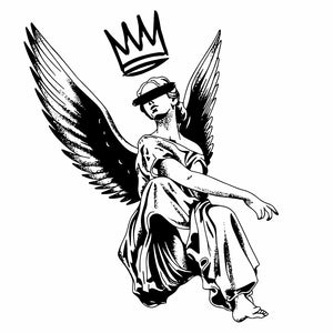 Blindfolded angel temporary tattoo with crown and wings - 2 | Temporalis