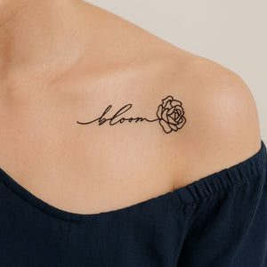 Bloom script temporary tattoo with single - line rose - 1 | Temporalis