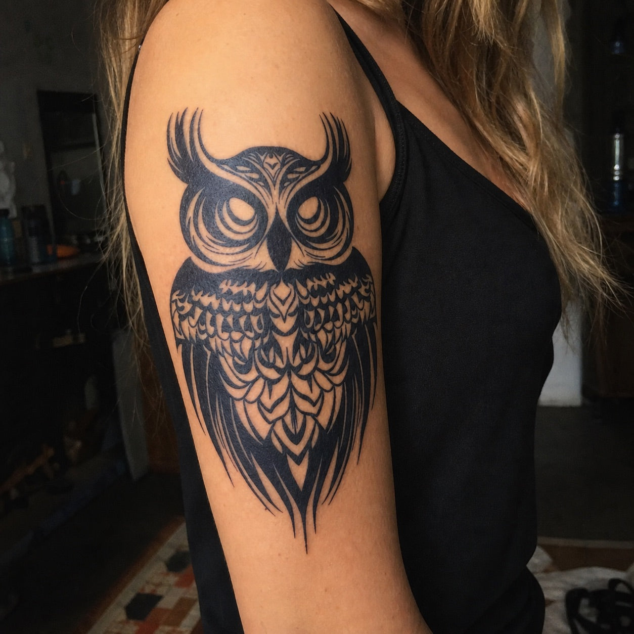 Bold Blackwork Owl Tattoo - 1 | Temporalis