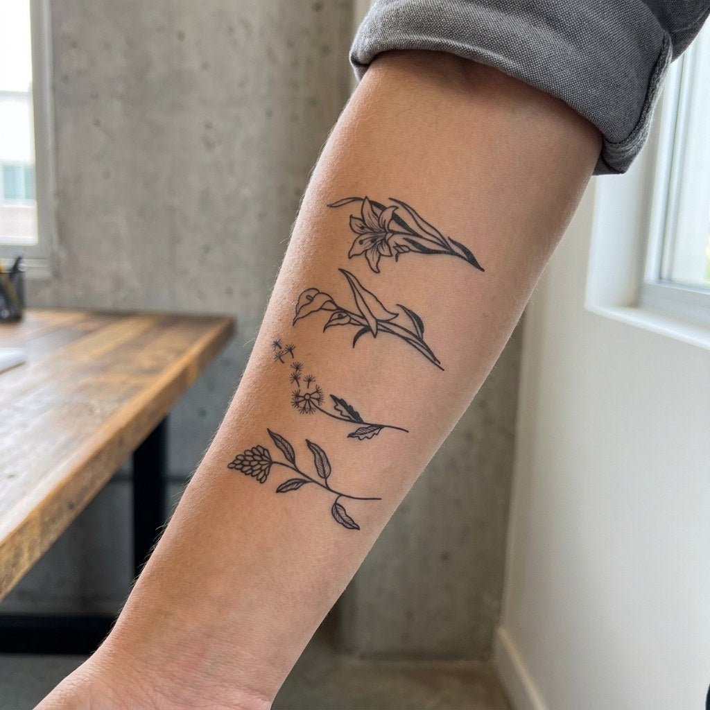 Botanical Botanical Floral Set Tattoo - 1 | Temporalis