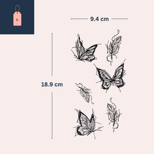 Butterflies & Feathers Temporary Tattoo, Fine Line Dotwork - 4 | Temporalis