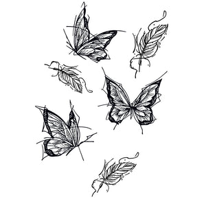 Butterflies & Feathers Temporary Tattoo, Fine Line Dotwork - 2 | Temporalis