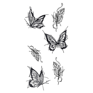 Butterflies & Feathers Temporary Tattoo, Fine Line Dotwork - 2 | Temporalis