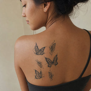 Butterflies & Feathers Temporary Tattoo, Fine Line Dotwork - 1 | Temporalis