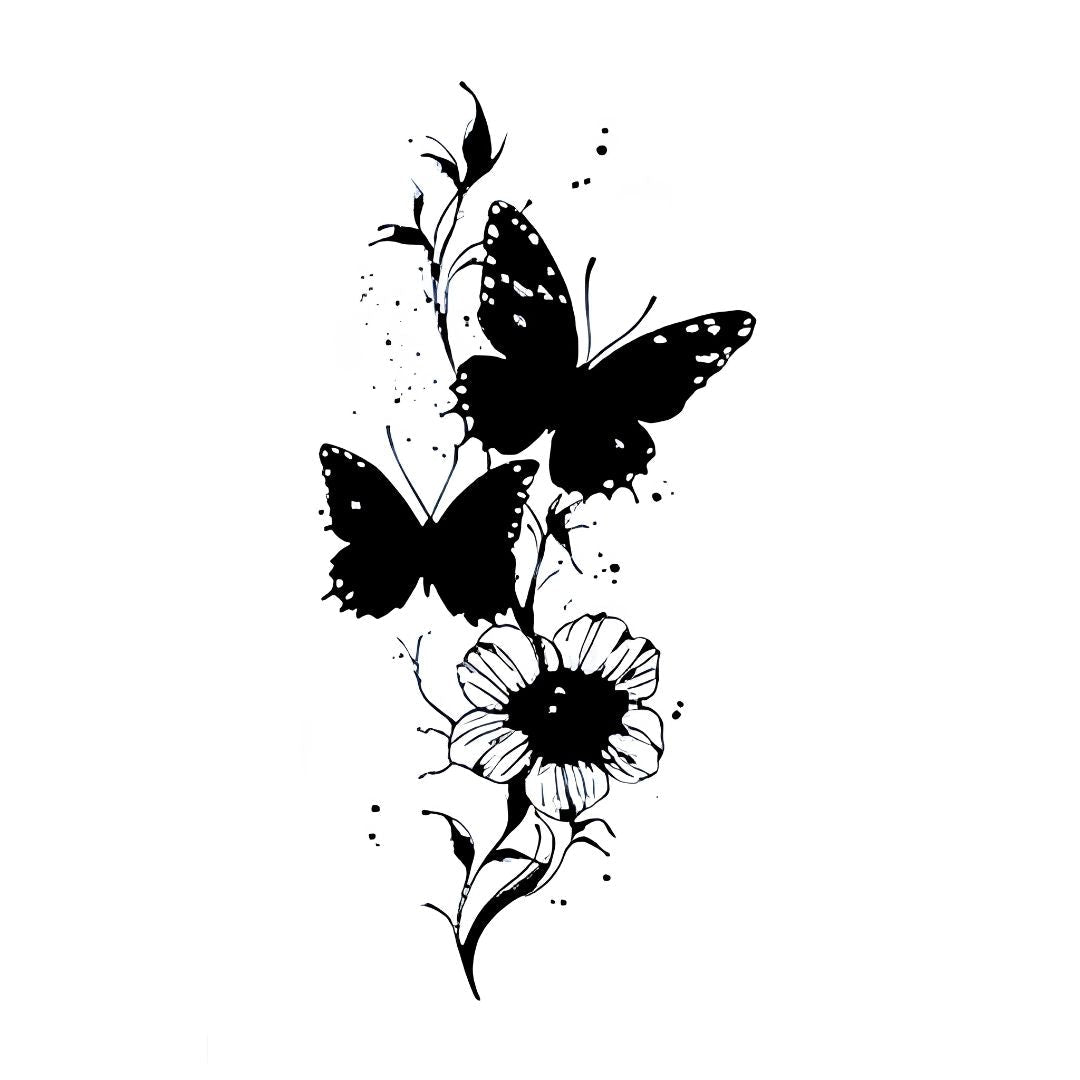 Butterfly Floral Vine Tattoo - 2 | Temporalis