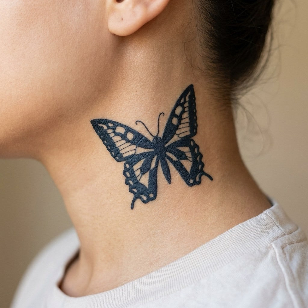 แทททูผีเสื้อหางติ่ง ปีกดำแต้มขาว | Temporalis