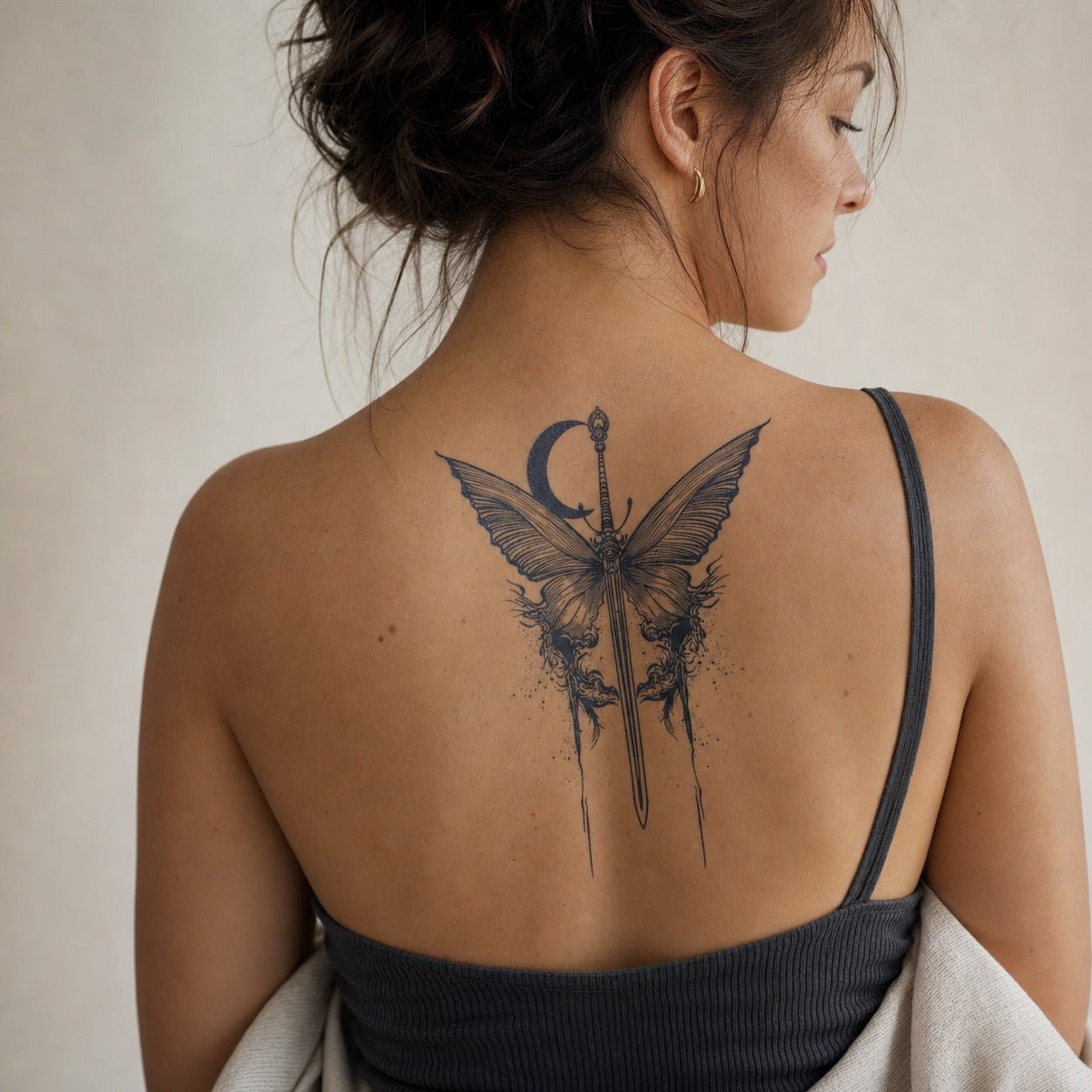 Butterfly Sword Moon Tattoo - 1 | Temporalis