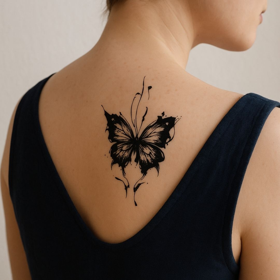 Butterfly temporary tattoo with ink splatter - 1 | Temporalis