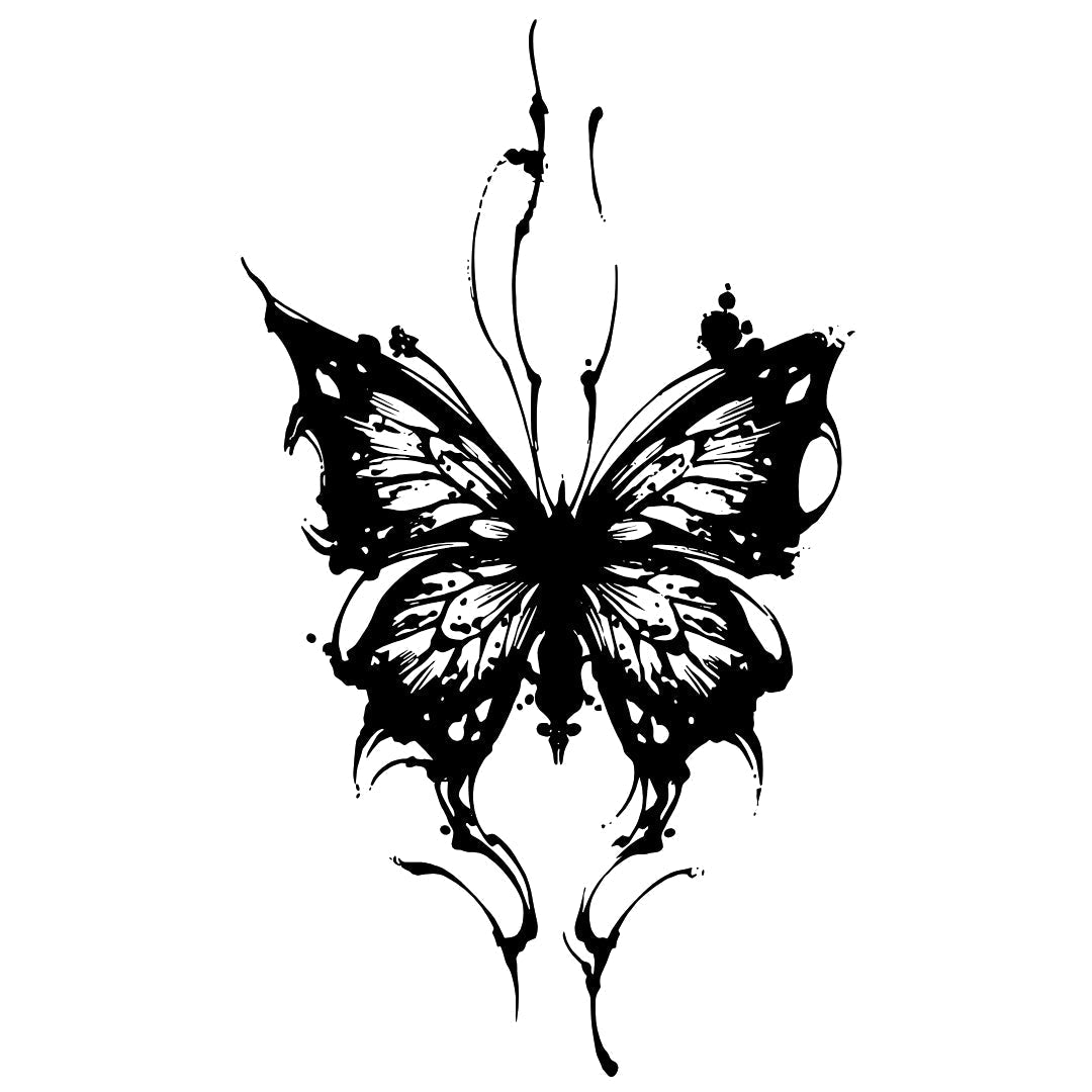 Butterfly temporary tattoo with ink splatter - 2 | Temporalis