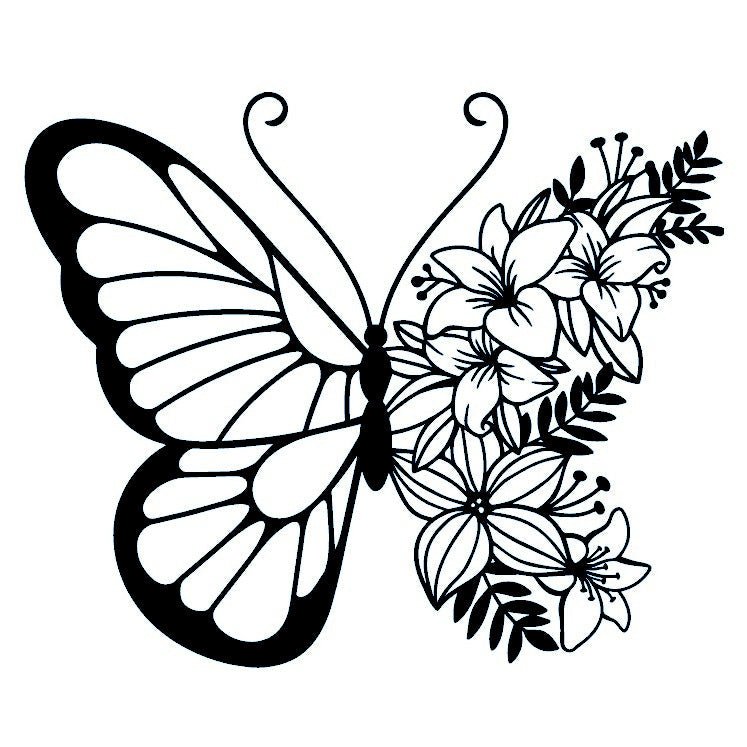Butterfly with floral wing temporary tattoo - 2 | Temporalis