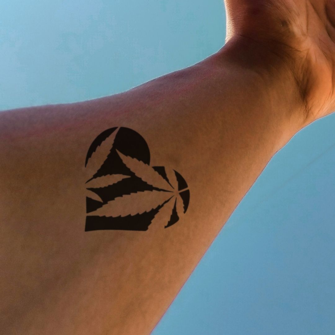 Cannabis Leaf Heart Tattoo | Temporalis, image size:1080x1080