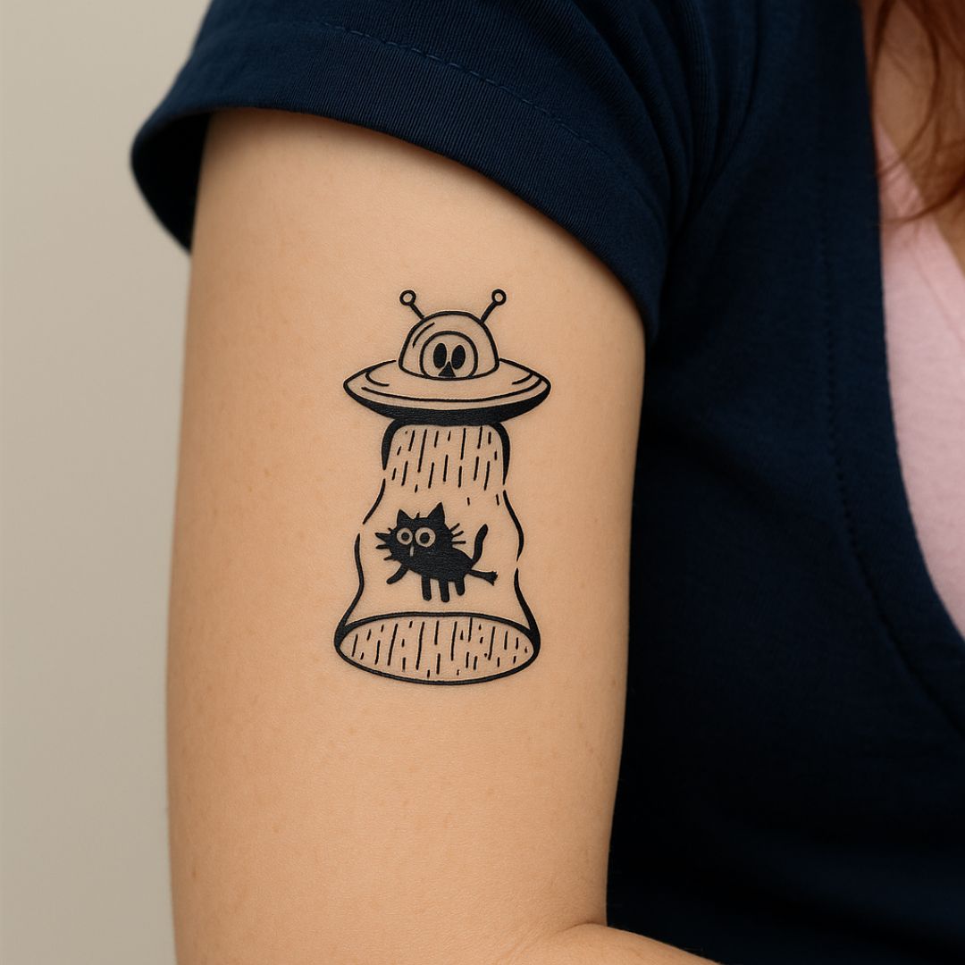 Cat Abducted by UFO Temporary Tattoo - 1 | Temporalis