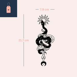 Coiled snake temporary tattoo with sun and yin yang - 4 | Temporalis