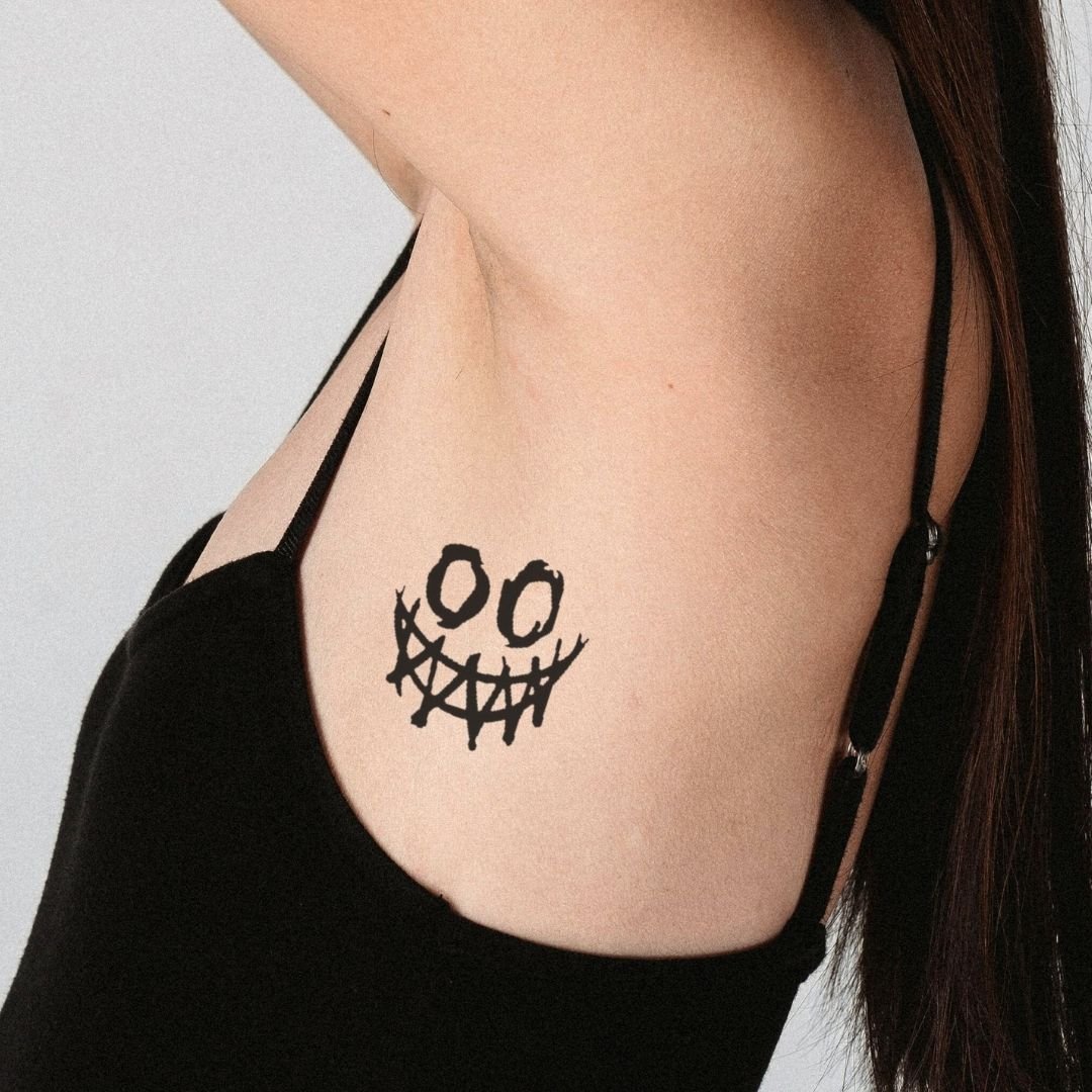 Creepy grinning face temporary tattoo, sketchy style - 1 | Temporalis