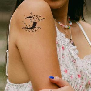 Crescent moon with clouds and stars temporary tattoo - 1 | Temporalis