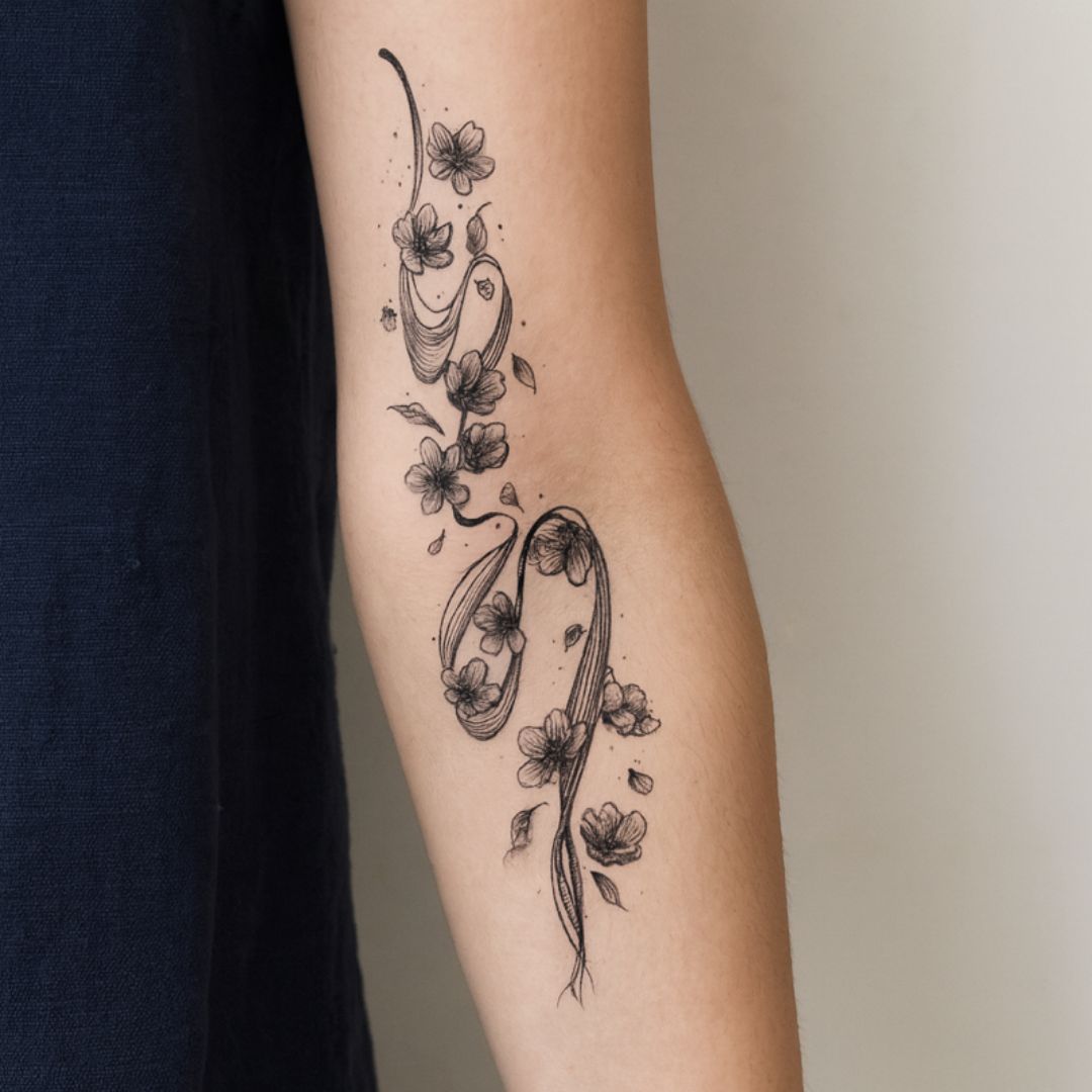 Curved floral line temporary tattoo - 1 | Temporalis