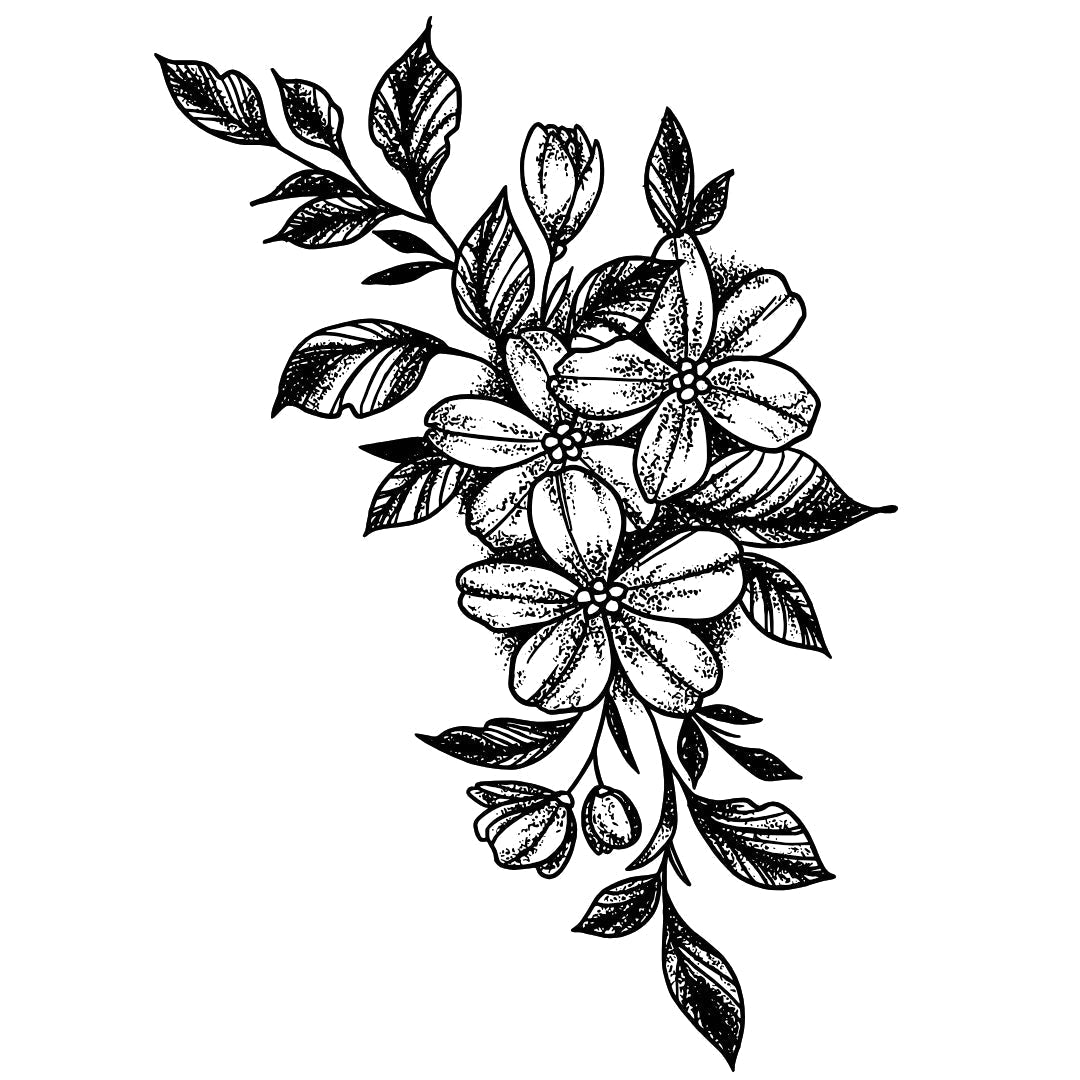 Dotwork flower bouquet temporary tattoo - 2 | Temporalis