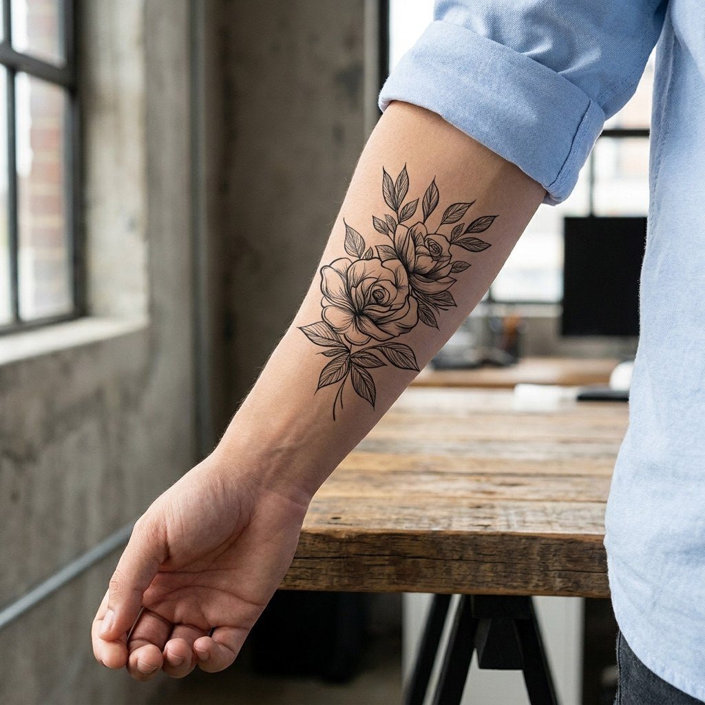 Double Rose Bouquet Tattoo - 1 | Temporalis