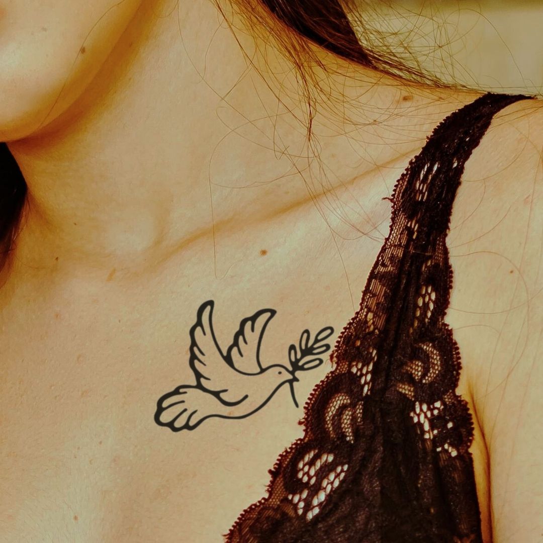 Colombe avec branche d'olivier Tattoo | Temporalis, image size:1080x1080