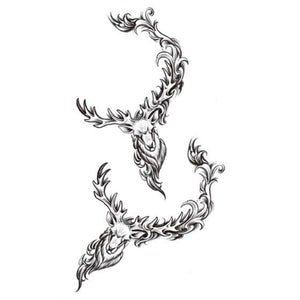 Dual Stag Head Ornamental Tattoo - 2 | Temporalis