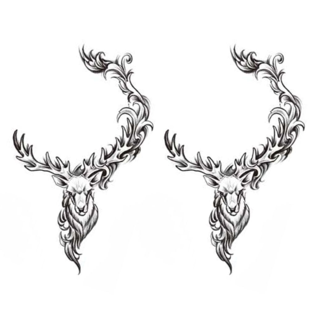 Dual Stag Head Ornamental Tattoo - 2 | Temporalis