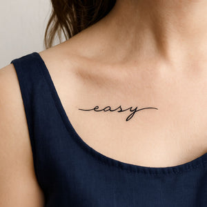 easy' cursive script temporary tattoo - 1 | Temporalis