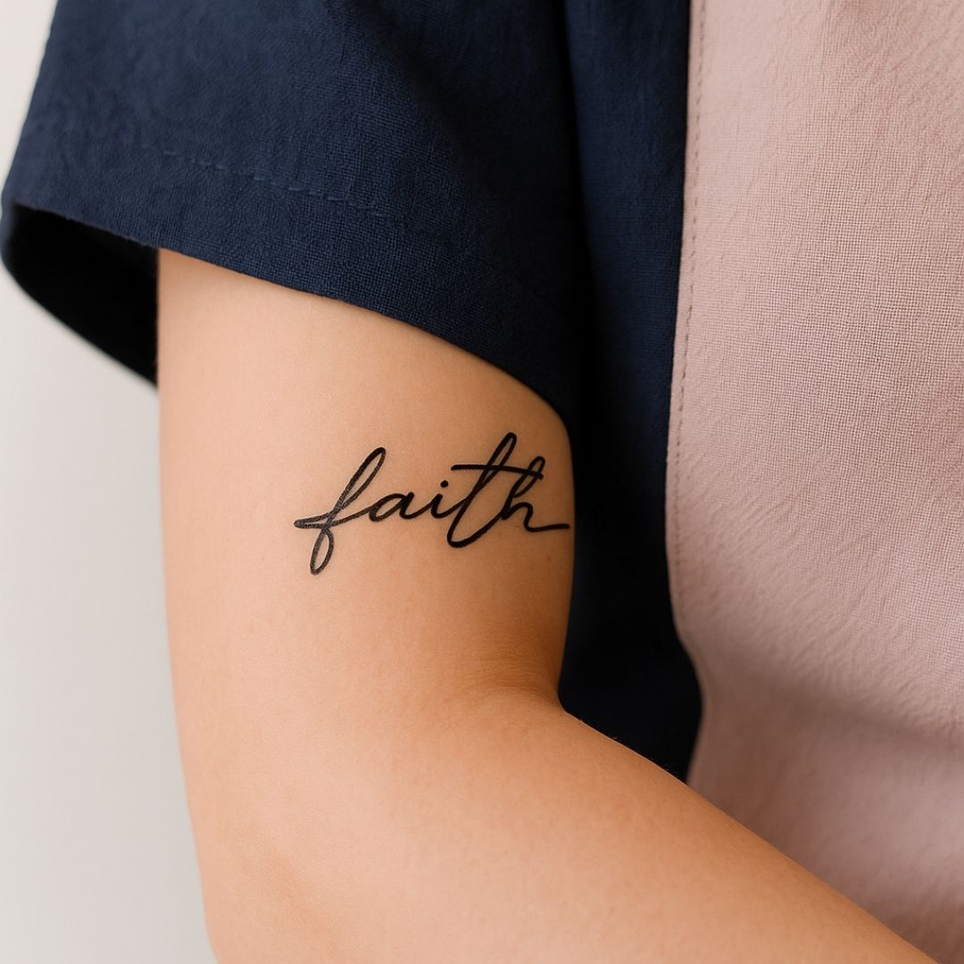 Faith cursive script temporary tattoo - 1 | Temporalis