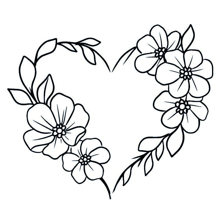 Fine line floral heart outline temporary tattoo - 2 | Temporalis