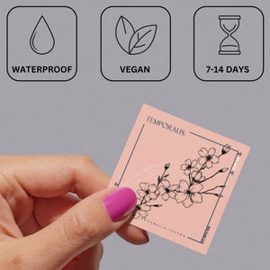 Fine line flower branch temporary tattoo with buds - 3 | Temporalis