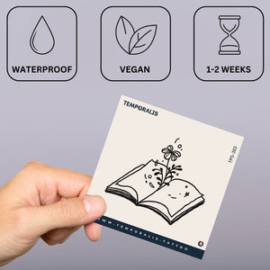 Fine line flower growing from an open book temporary tattoo - 3 | Temporalis
