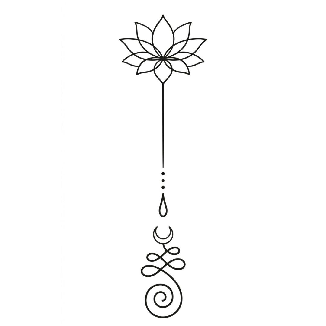 Fine Line Lotus & Ornament Temporary Tattoo - 2 | Temporalis