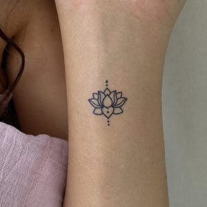 Fine line lotus temporary tattoo with dots - 1 | Temporalis