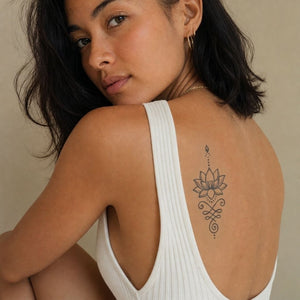 Fine line ornamental lotus temporary tattoo - 1 | Temporalis