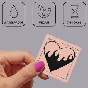 Flaming Heart Temporary Tattoo 4 - Temporalis