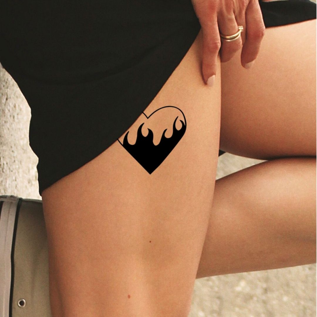 Flaming Heart Temporary Tattoo - 1 | Temporalis