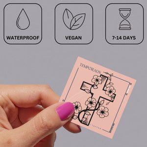 Floral cross temporary tattoo with vines - 3 | Temporalis