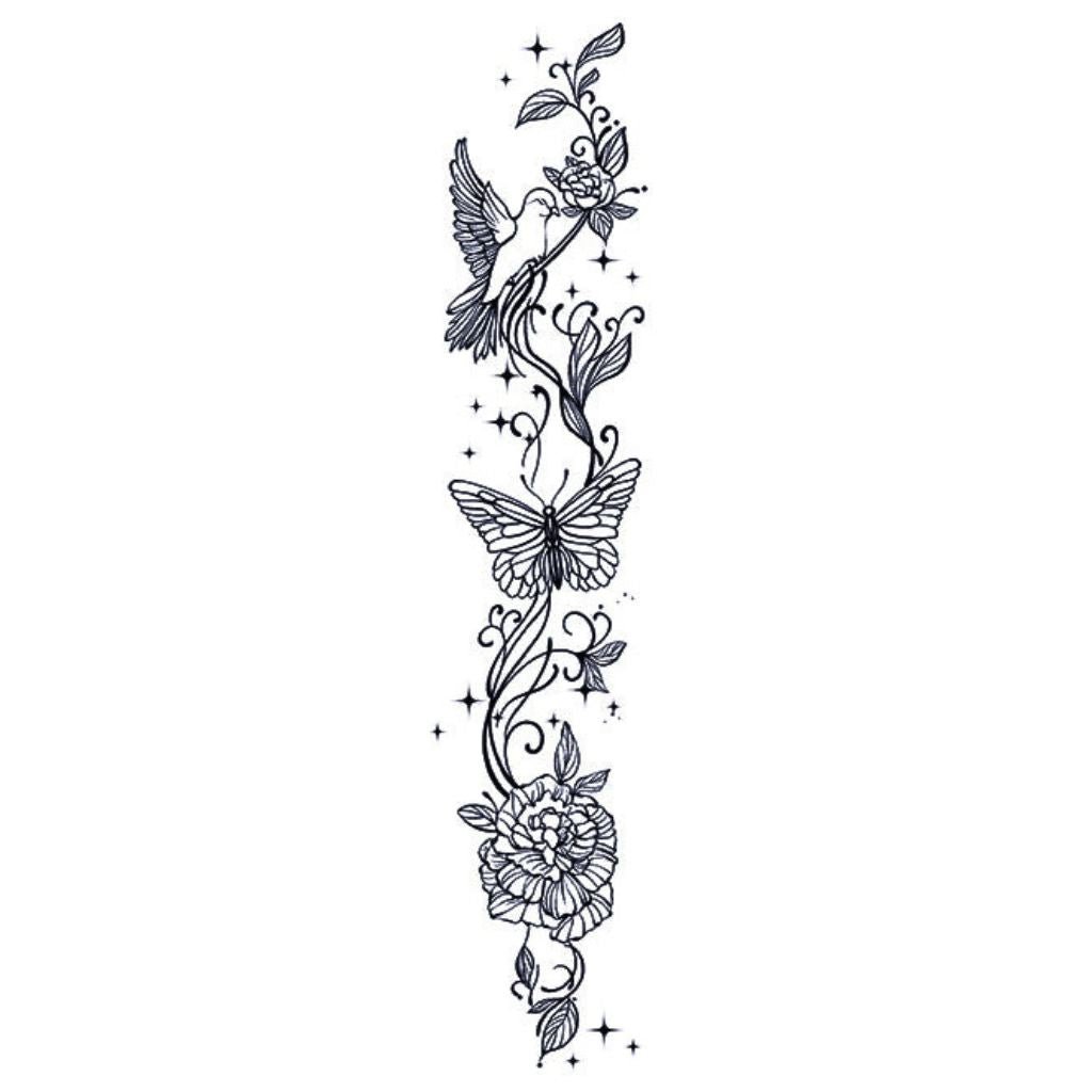 Floral Hummingbird Banner Tattoo - 2 | Temporalis