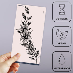 Flowering branch temporary tattoo with leaves and buds - 3 | Temporalis